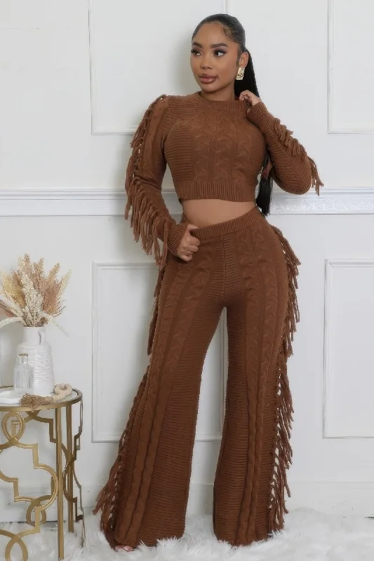 Knitted Stretch Pant Set Elegant High-Waist Pants