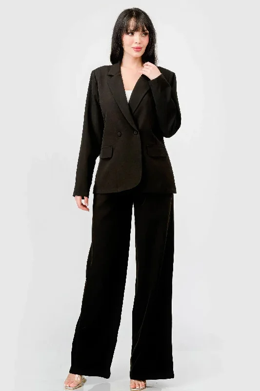 Luxe Stretch Woven Loose Fit Blazer And Wide Legs Pants Semi Formal Set Elegant Trouser Pants Luxe Stretch Woven Loose Fit Blazer And Wide Legs Pants Semi Formal Set Elegant Trouser Pants