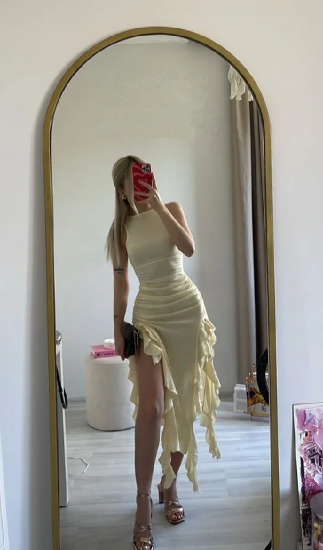 Ivory Sheath Ruffles Long Party Dress Weding Guest Dress,DP1902 Tunics Favorite customer Ivory Sheath Ruffles Long Party Dress Weding Guest Dress,DP1902 Tunics Favorite customer