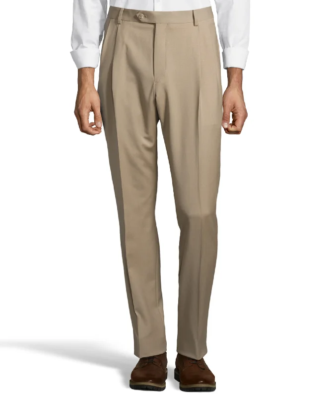 Palm Beach 100% Wool Gabardine Tan Pleated Pant Classic Stretch Pants