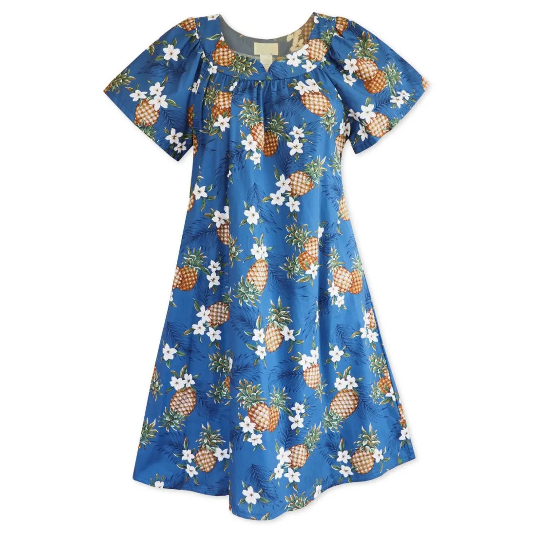Pineapple Jam Blue Hawaiian Maile Tea Muumuu Dress sweetheart Neckline Romantic