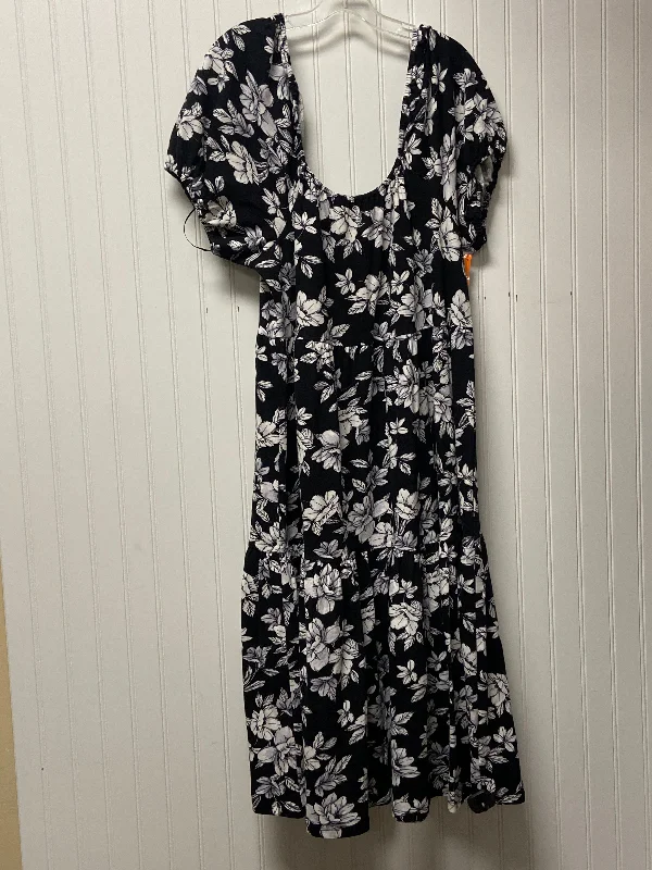 Dress Casual Midi By C Wonder In Black & White, Size: 1x Tunics Silk luxurious