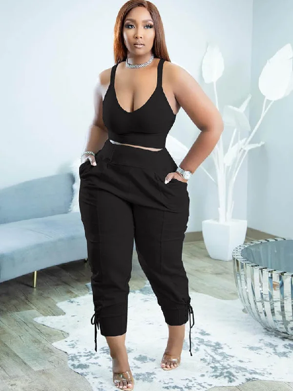 Spaghetti Strap Top and Long Pants Set Cozy Jogger Leggings