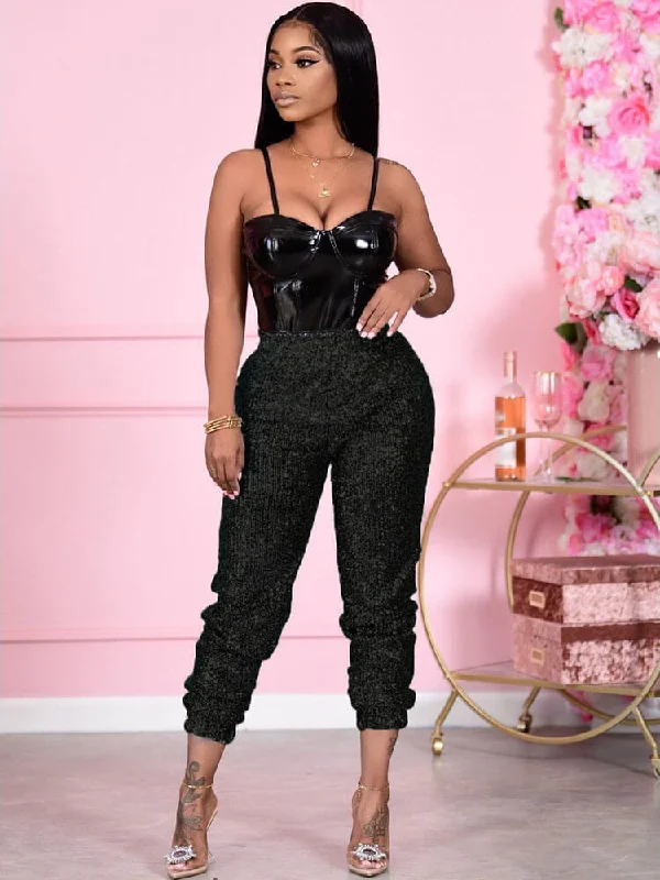 Sequins Hight Waist Bodycon Long Pants Soft Wool Pants