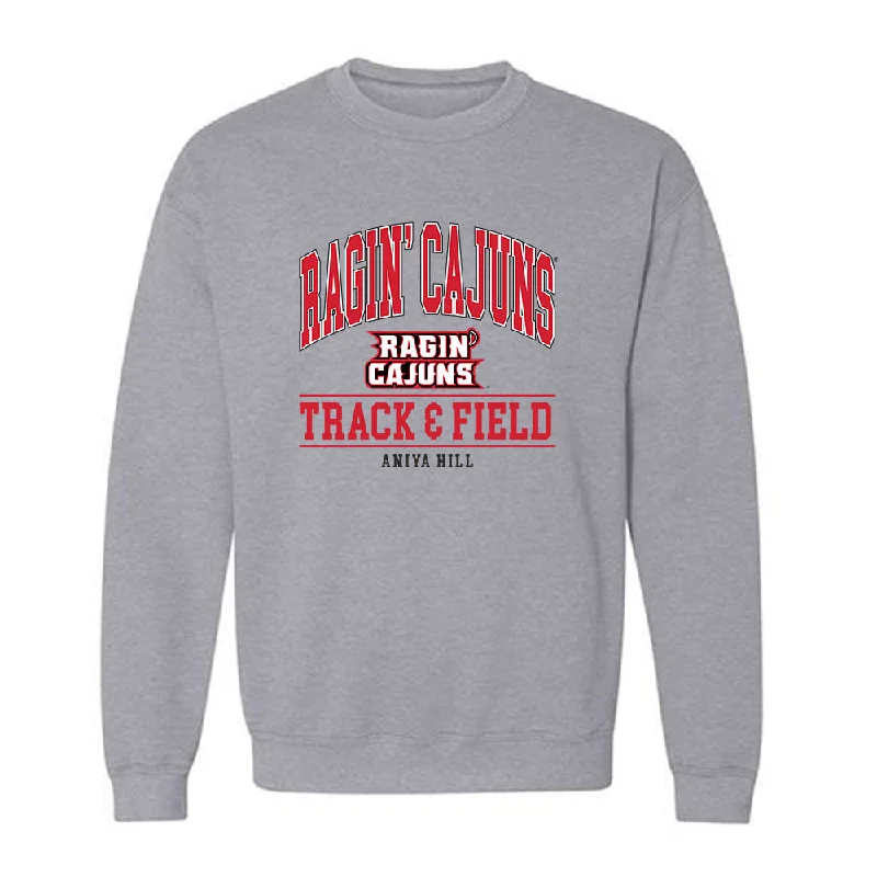 Louisiana - NCAA Women's Track & Field : Aniya Hill - Classic Shersey Crewneck Sweatshirt Hoodie with Applique Textured Unique Louisiana - NCAA Women's Track & Field : Aniya Hill - Classic Shersey Crewneck Sweatshirt Hoodie with Applique Textured Unique