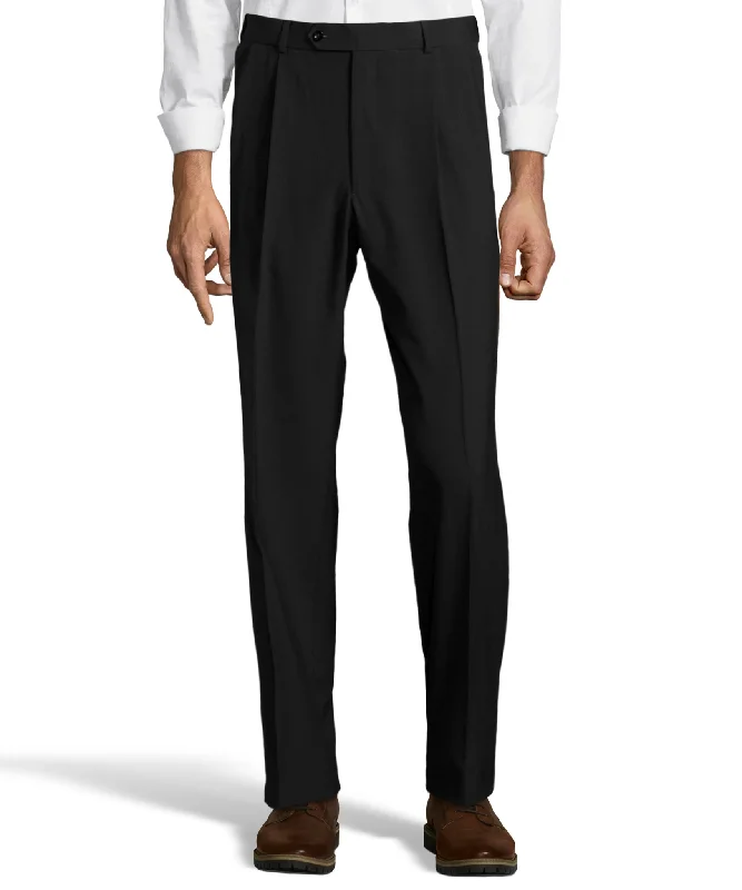 Palm Beach Wool/Poly Black Pleated Expander Pant Chic Wool Trousers