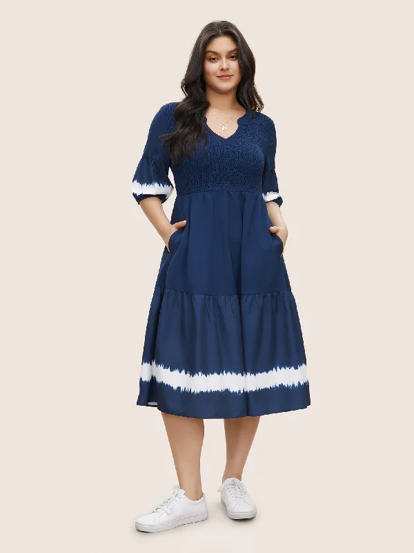 Tie Dye Shirred Pocket Notched Dress Tunics Brand named