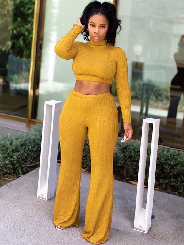 Two Piece Mock Neck Top Long Pants Outfits Classic Stretch Pants