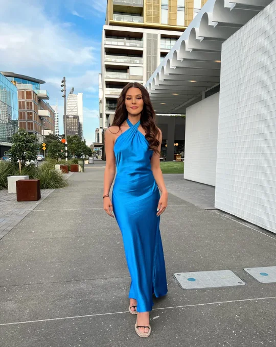 Royal Blue Cross Neck Halter Backless Satin Party Dress, DP2299 Tunics Office stylish Royal Blue Cross Neck Halter Backless Satin Party Dress, DP2299 Tunics Office stylish