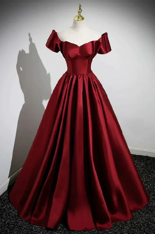 A Line Burgundy Satin Floor Length Prom Dress, Off the Shoulder New Party Dress cc1349 Tunics Travel practical A Line Burgundy Satin Floor Length Prom Dress, Off the Shoulder New Party Dress cc1349 Tunics Travel practical