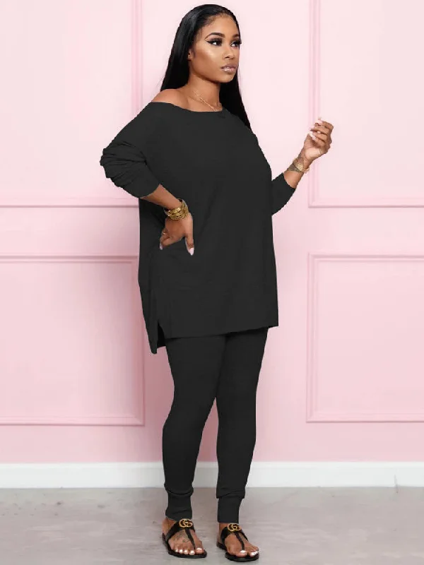 Two Pieces Long Sleeve Tops + Bodycon Pants Trendy Printed Leggings