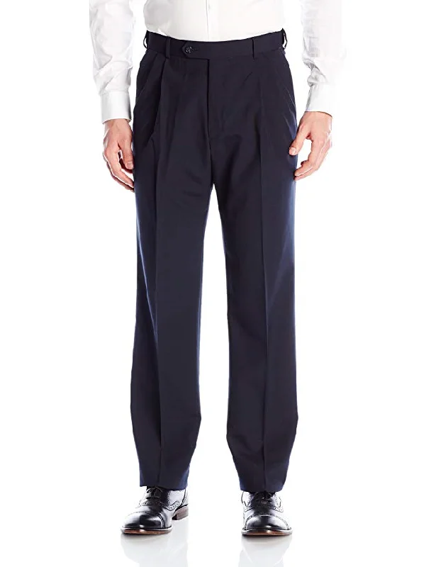 Palm Beach Wool/Poly Navy Pleated Expander Pant Big and Tall Relaxed Fit Trousers