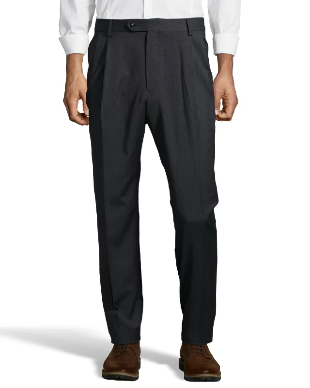 Palm Beach 100% Wool Gabardine Charcoal Pleated Pant Comfortable Jogging Pants