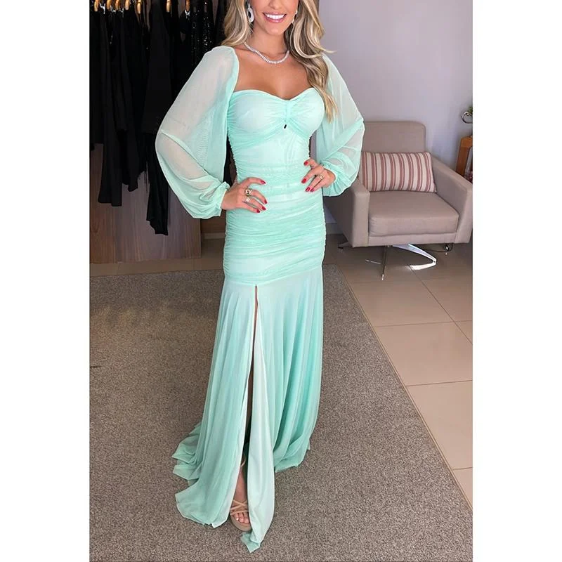 Mint Green Sweatheart Chiffon Long Party Dress Wedding Guest Dress, DP2122 Glittery Long Formal Mint Green Sweatheart Chiffon Long Party Dress Wedding Guest Dress, DP2122 Glittery Long Formal