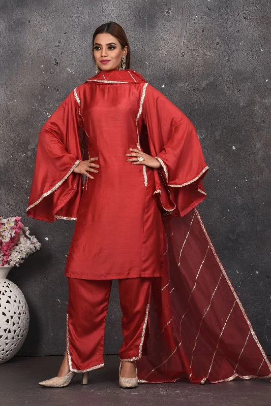 503173 Dark Red Designer Pant Suit with Dupatta Stretch Fit Pants