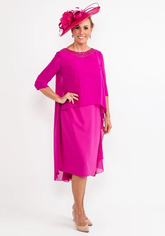 Gabriela Sanchez Draped Chiffon Cape Dress, Fuchsia Tunics Fall fleece