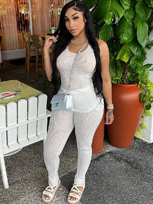 Two Piece Sleeveless Ribbed Tops & Pants Cozy Maternity Pants