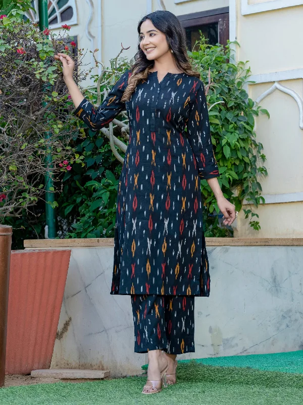 Avisha Black Ikkat Cotton Co-ord set (Kurti with Pants) Casual Drawstring Pants