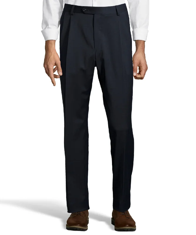 Palm Beach 100% Wool Gabardine Navy Pleated Pant Stylish Elastic Waist Pants