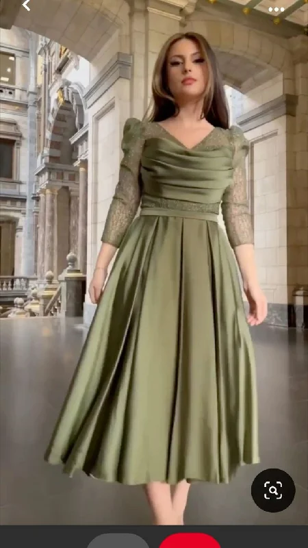 Chic A-line Green Midi-length Prom Dress ,Fashion Party Dress cc689 Tunics Gym athletic
