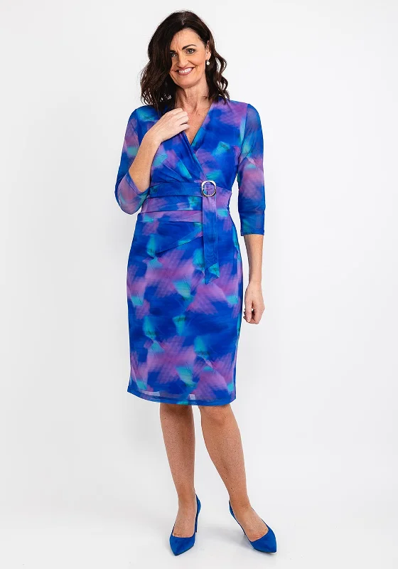Avalon Watercolour Gathered Waist Dress, Purple Multi Tunics Chic elegant