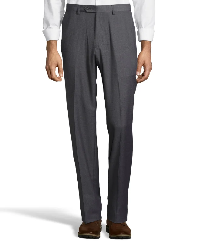 Palm Beach Wool/Poly Md Grey Flat Front Expander Pant Trendy Wide-Leg Pants