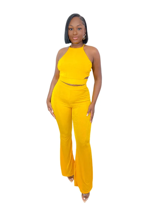 BOLDEST MOVE HALTER PANTS SET (YELLOW) (FINAL SALE) Fashionable Track Pants