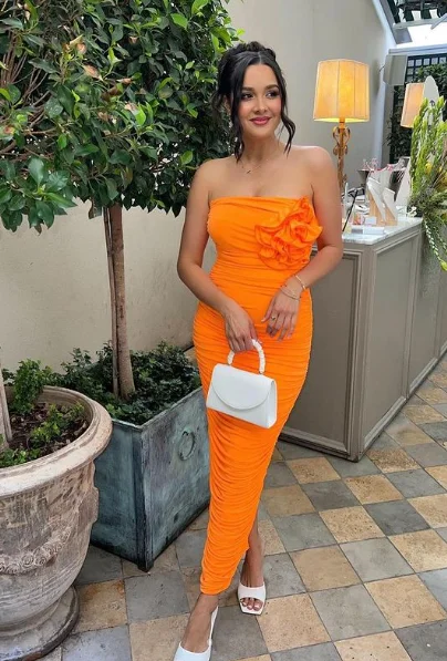 Orange Strapless Pleated Elegant Sheath Party Dress, DP2264 Tunics Winter warm