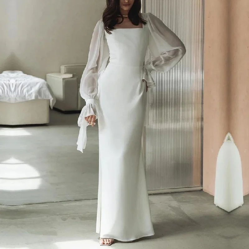 Simple White Elegant Long Sleeves Evening Party Dress, DP2232 Tunics New arrival