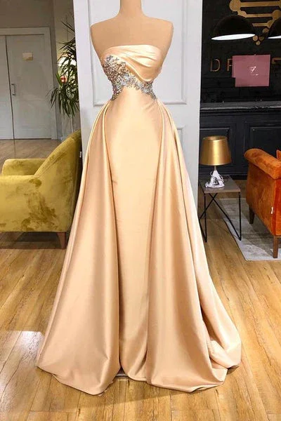 Champagne Strapless Satin Beading Long Prom Dress Formal Party Dress,DP1453 Tunics Sale discount