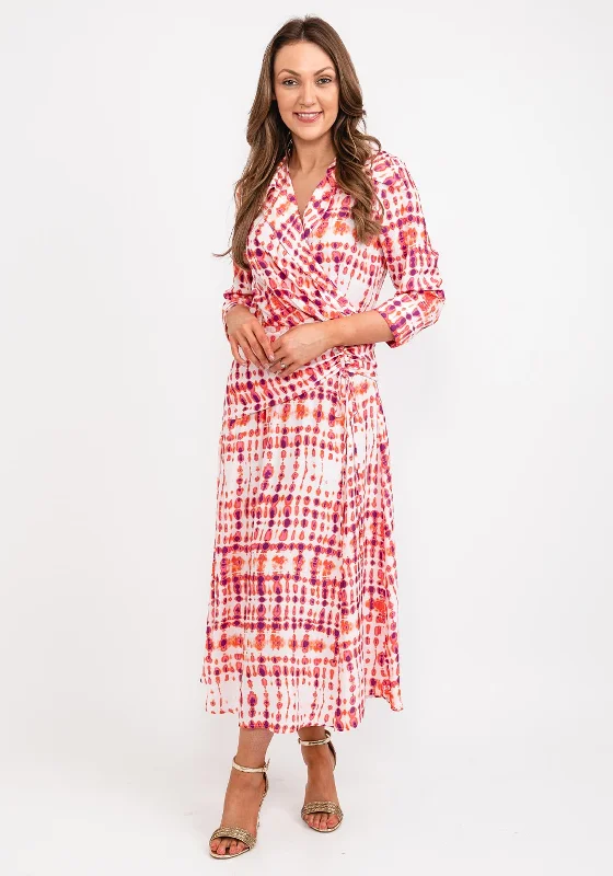 Kameya Printed Drawstring Waist Dress, White & Orange Tunics Chinos classic