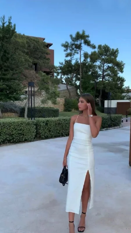 Classy White Midi-length Prom Dress,Trendy White Party Dress  cc657 Tunics Formal black