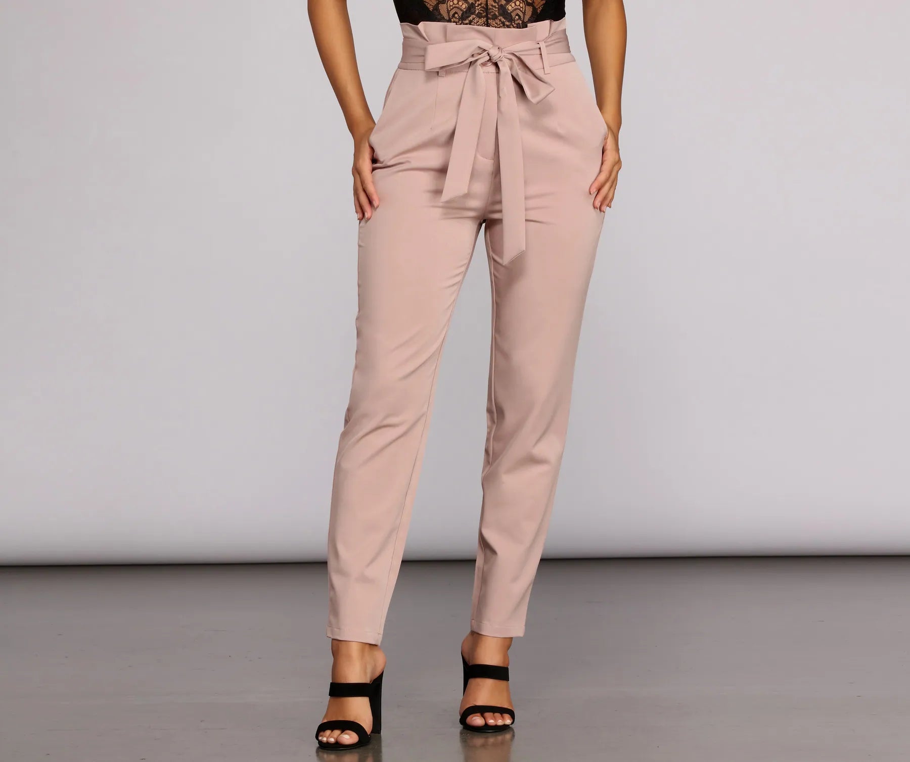 Essential Tapered Paper Bag Pants Casual Drawstring Pants