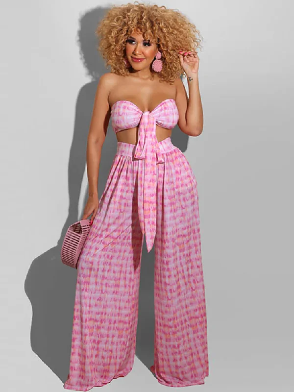 Two Piece Off Shoulder Tube Top & Wide Leg Pants Modern Skinny Pants