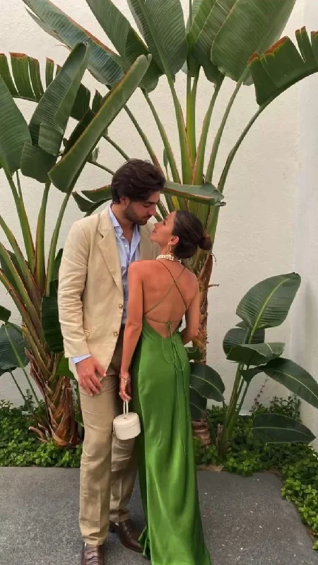 Green Straps Backless Long Party Dress Wedding Guest Dress, DP2069 Boat Neckline Classic Green Straps Backless Long Party Dress Wedding Guest Dress, DP2069 Boat Neckline Classic