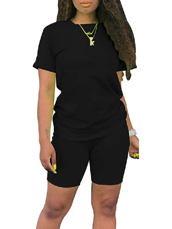 Two Piece Short Sleeve Sweatshirt Skinny Long Pants Fashionable Sporty Pants