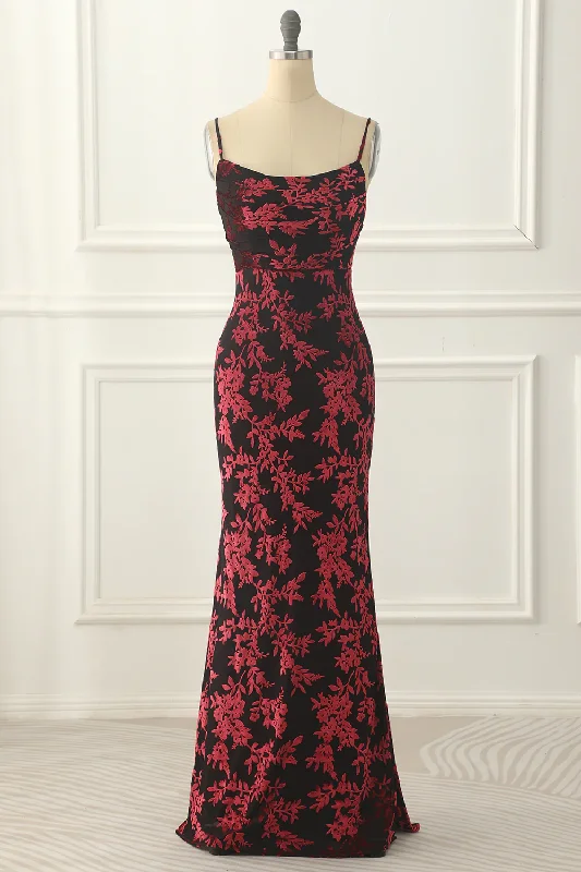 Burgundy Sheath Floral Burnout Velvet Long Prom Dress Formal Party Dress,DP1627 Tunics Seasonal trendy