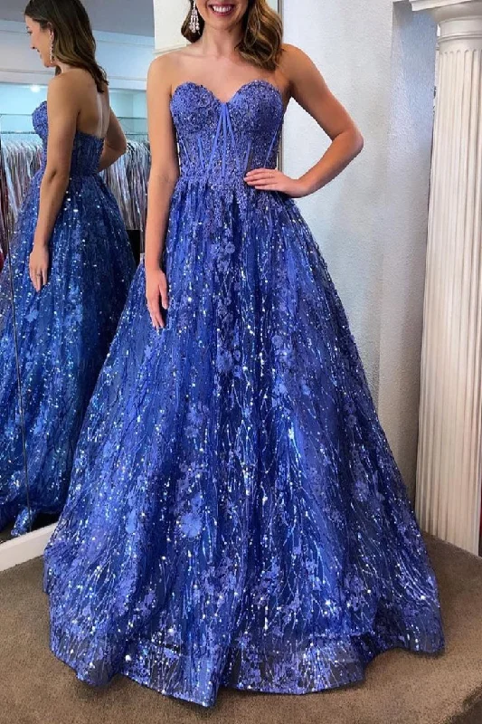 Allyson | Sweetheart Blue Sequin Lace Corest Long Dresses Tunics Timeless classic