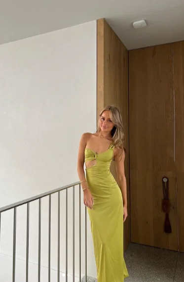 Green One Shoulder Cut Out Simple Party Dress, DP2243 Tunics Custom made
