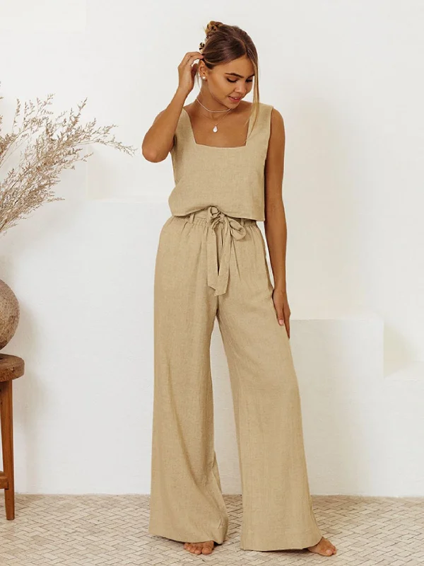 Blue Zone Planet |  Square Neck Sleeveless Top and Pants Set Comfortable Denim Leggings