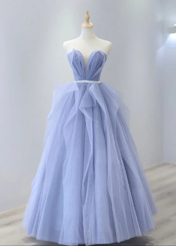 Aleah | Blue Strapless Tulle Long Prom Dress, Lovely Sweetheart Neckline Evening Dress Tunics Fashionable chic