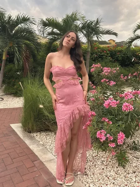 Pink Strapless Cut Out Lace High-Low Sweet Party Dress, DP2207 Tunics Top rated