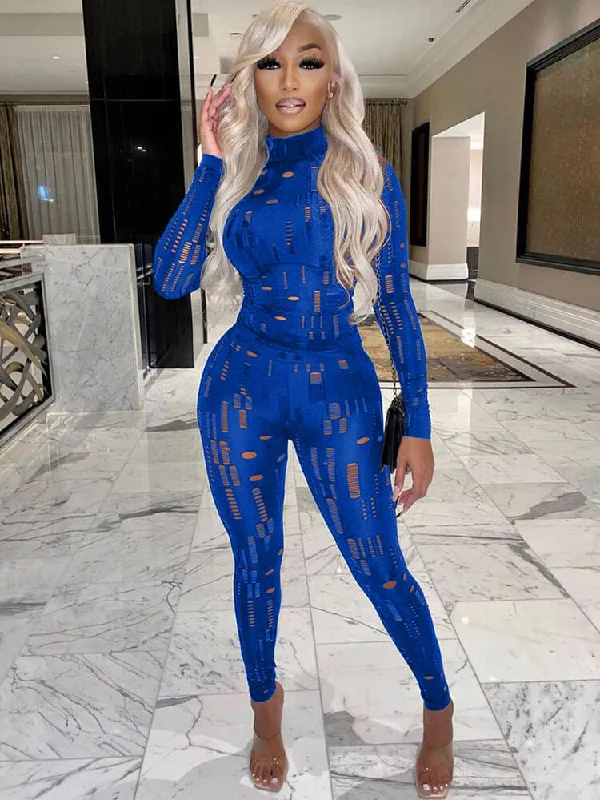 Two Piece Knit Long Sleeve Top & Long Pants Slim Fit Casual Pants