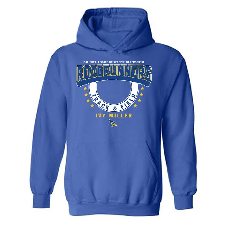 CSU Bakersfield - NCAA Women's Track & Field : Ivy Miller - Classic Fashion Shersey Hooded Sweatshirt Hoodie with Frayed Bohemian Relaxed CSU Bakersfield - NCAA Women's Track & Field : Ivy Miller - Classic Fashion Shersey Hooded Sweatshirt Hoodie with Frayed Bohemian Relaxed