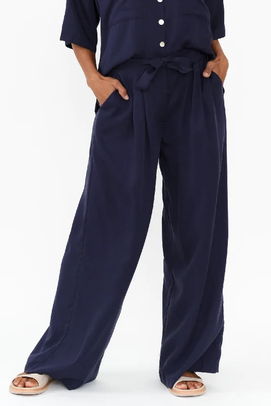 Klara Navy Wide Leg Pants Trendy Printed Pants