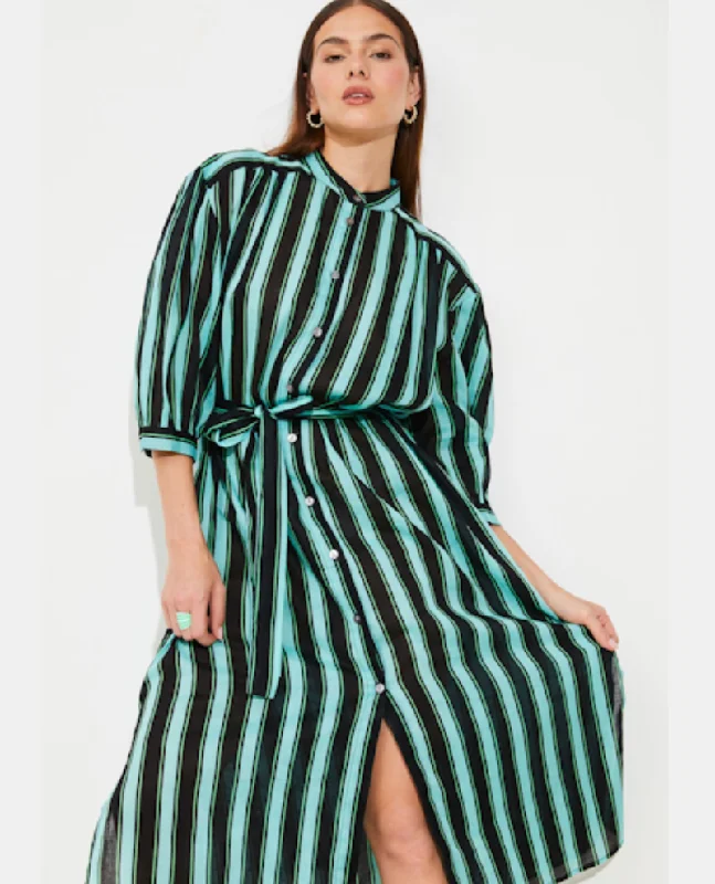 Suncoo Costa Turquoise Blue Stripe Dress Bodycon Club Sequined