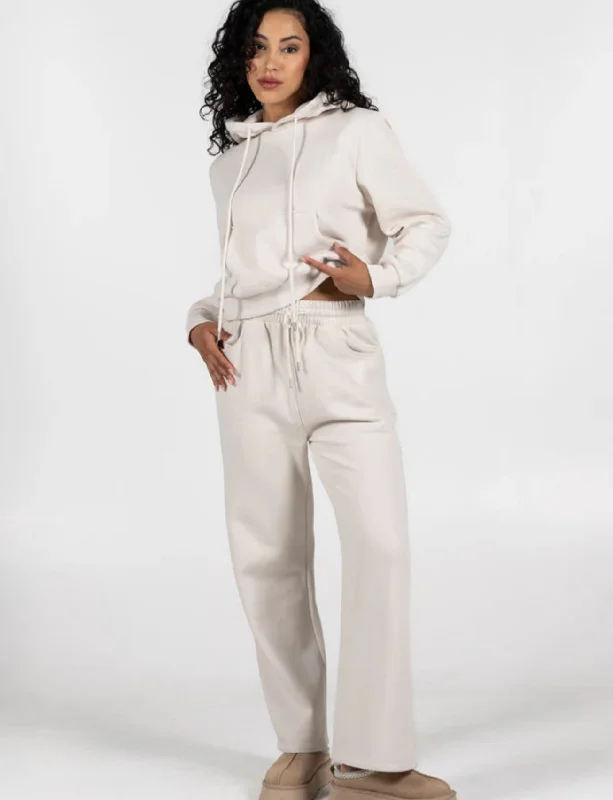 Recycled Poly/Cotton Fleece Wide Leg Pocket Pant Elegant Dress Pants