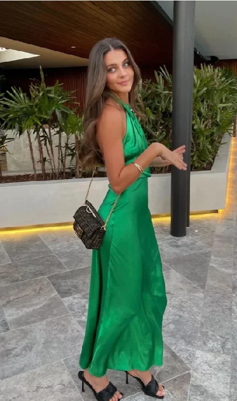 Green Cross Neck Halter Backless Satin Party Dress, DP2300 Tunics Business professional Green Cross Neck Halter Backless Satin Party Dress, DP2300 Tunics Business professional