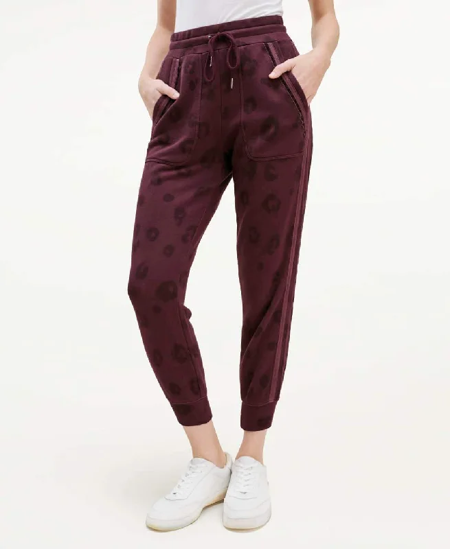 Splendid - Corinna Jogger Pant in Black Cherry Leopard Lightweight Linen Pants