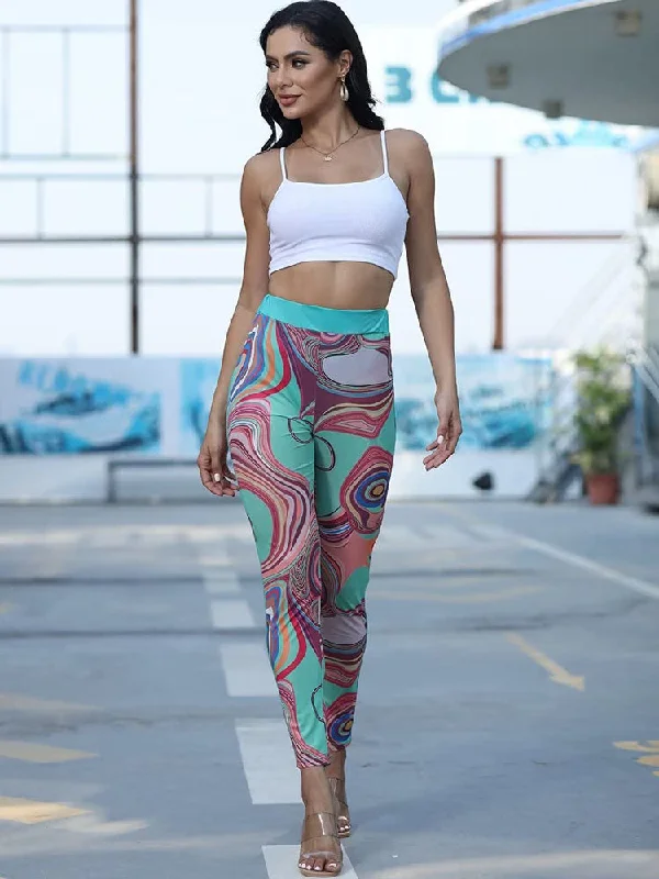 Mesh High Waist Print Tights Long Pants Elegant Wool Trousers